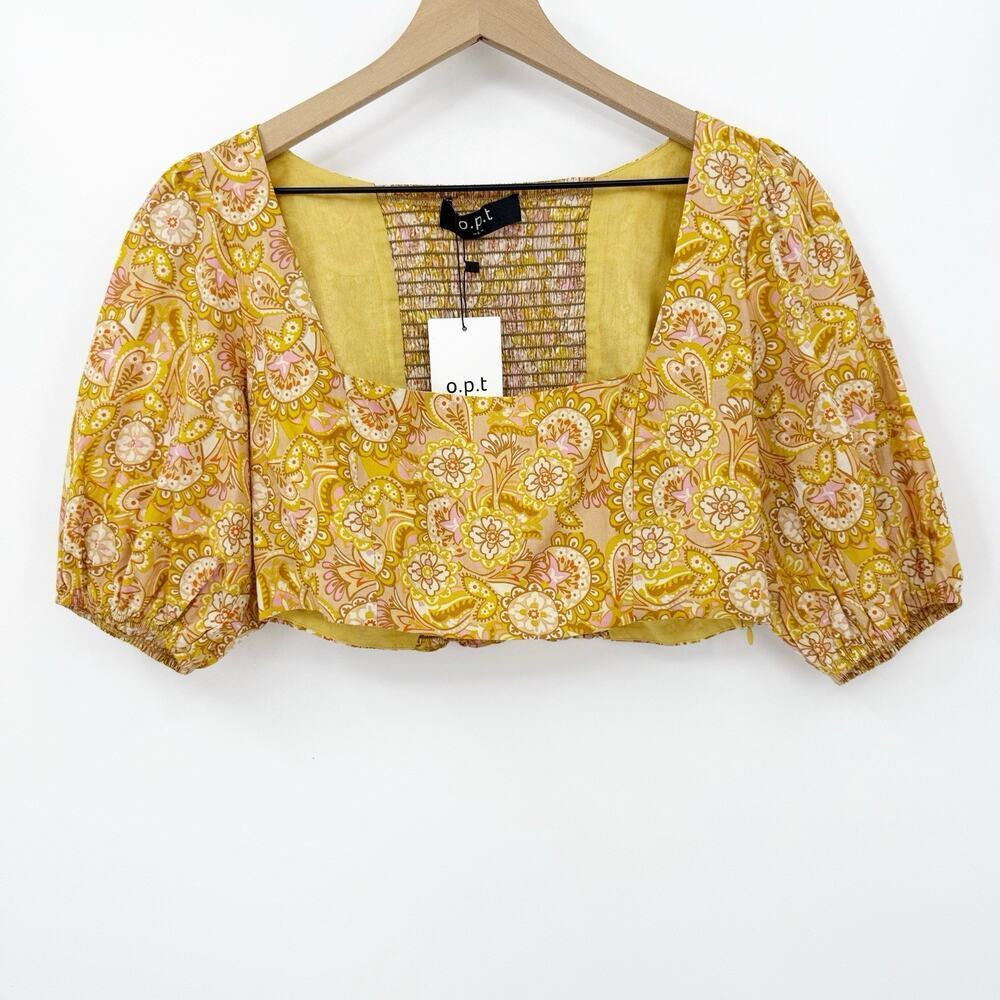 OPT Crop Top L Womens Paisley Puff Sleeve Boho Cottagecore Festival Dopamine